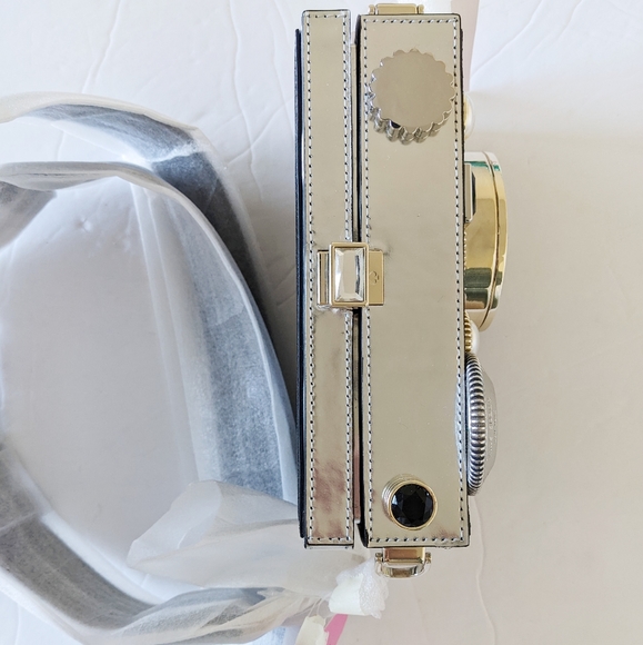 Kate Spade Novelty Clic 3D Camera Bag Metallic Leather Clutch Crossbody - Picture 12 of 15